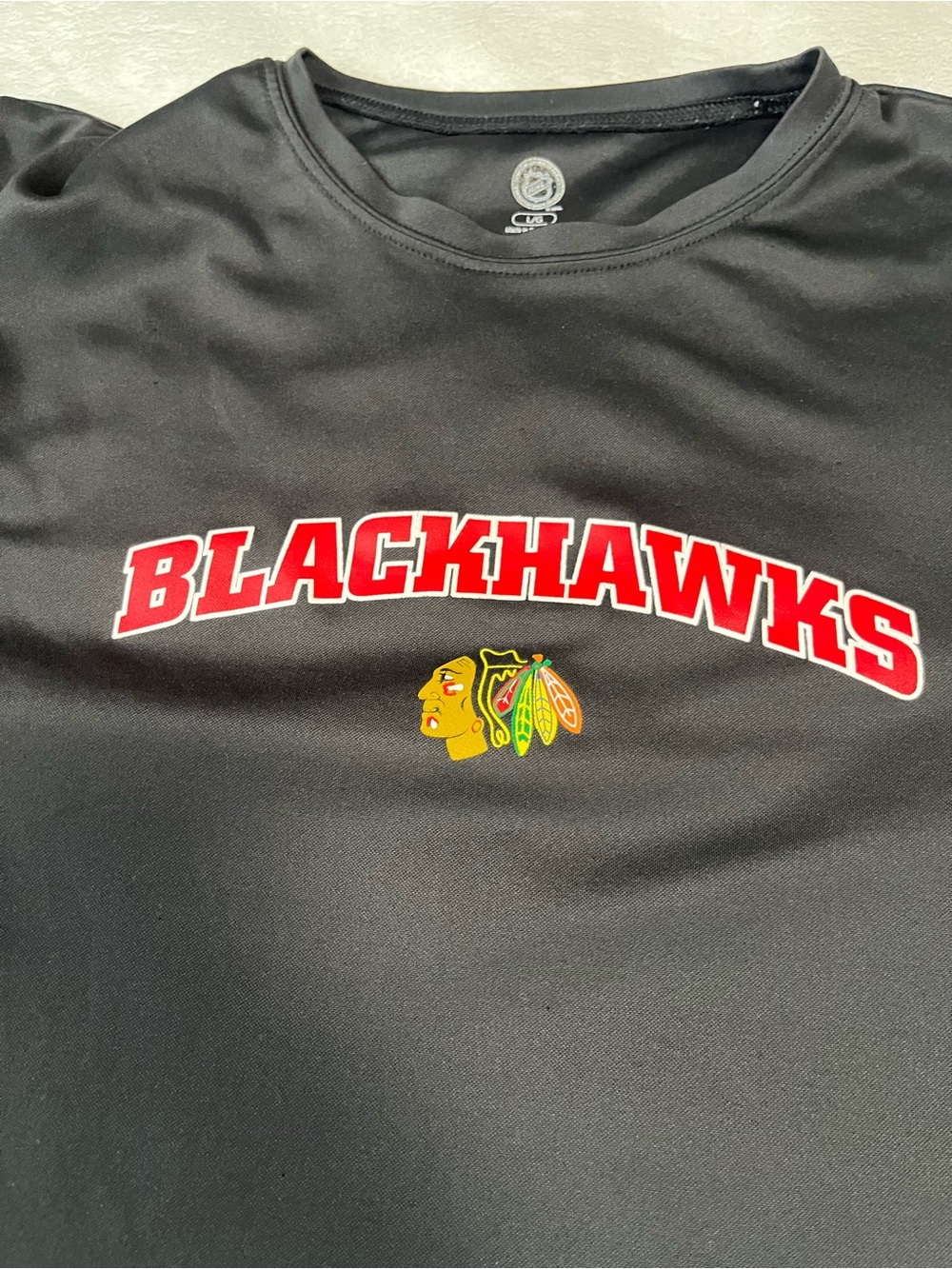 NFL Black Chicago Blackhawks Crewneck Shirt with Red Panels